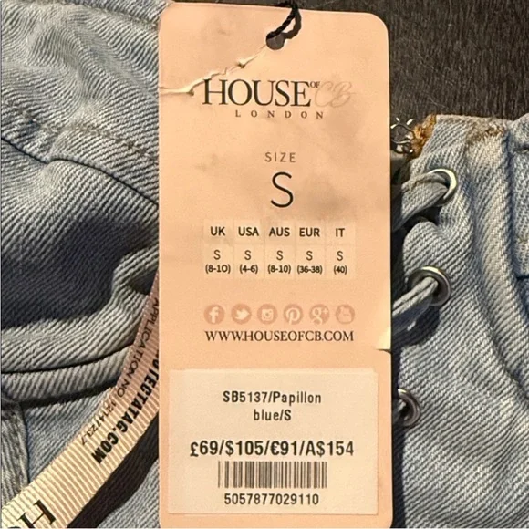 House of CB Light Blue Denim Lace-Up Bustier Top - Picture 3 of 6